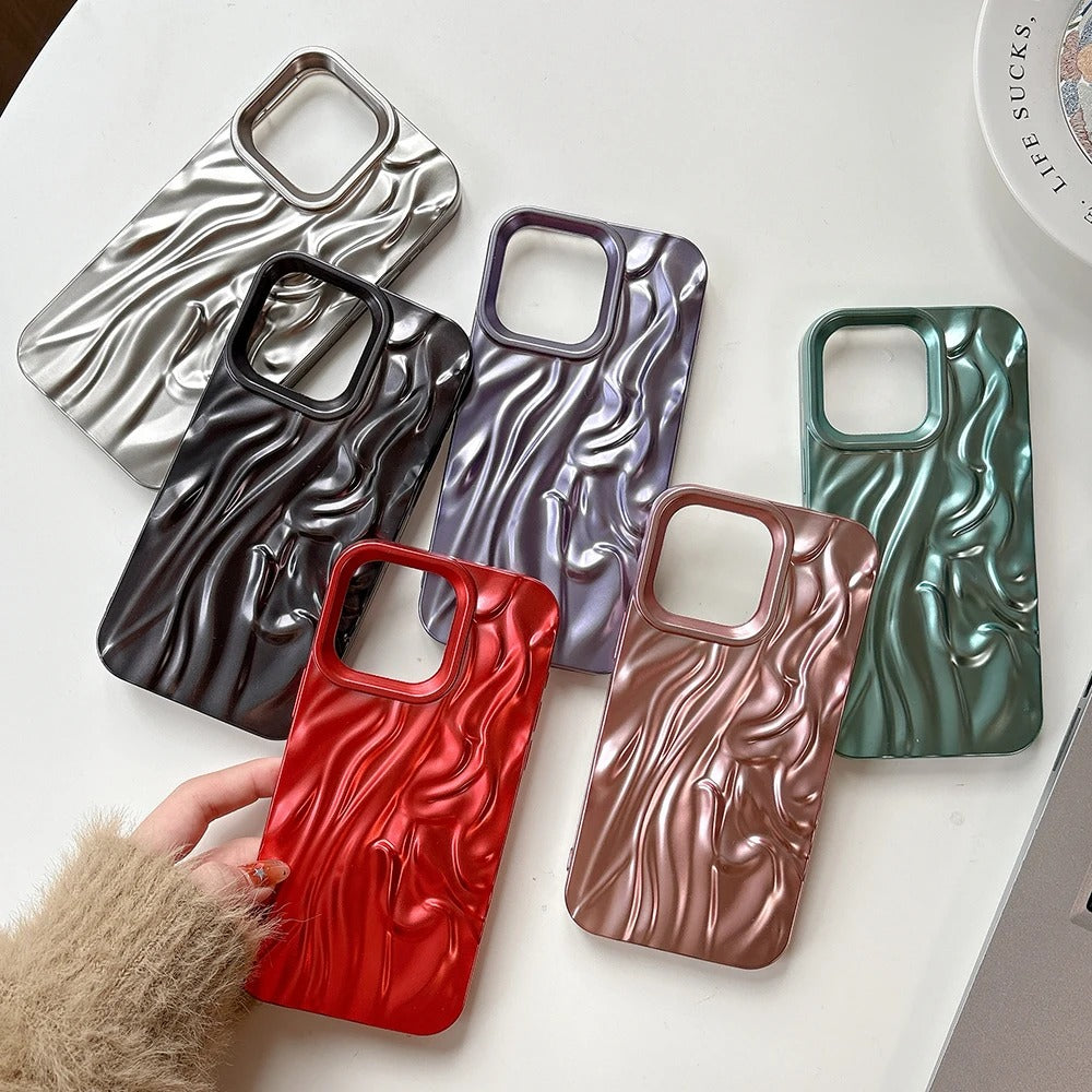 ocean | Luxury 3D Water Ripple Pattern Soft Silicone Phone Case For iPhone 16 15 14 13 12 11 Pro Max Shockproof Electroplated Cover