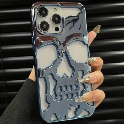 skull | 3D Matte Metallic Color Hollow Out Skull Phone Case for iPhone 16 15 13 12 11 14 ProMax 16 15 Plus Fashion Shockproof soft Cover