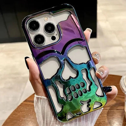 skull | 3D Matte Metallic Color Hollow Out Skull Phone Case for iPhone 16 15 13 12 11 14 ProMax 16 15 Plus Fashion Shockproof soft Cover