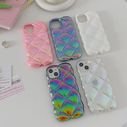 cushion | Diamond grid Plating laser pop Phone Case For iPhone 15 14 13 12 11 Pro Max 15 14 Plus Case Cute luxury Shockproof Soft Cover