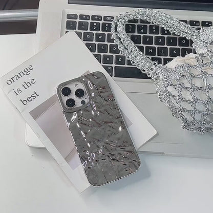 tin | Silver Tin Paper Phone Case for iphone 16 15 14 13 11 12 Pro Max Water Ripple Shockproof Soft Cover