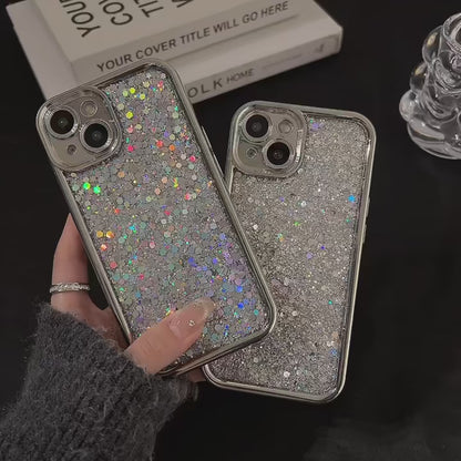 sequins | Glitter Powder Sequins Silver Phone Case For iPhone 15 14 13 12 11 Pro Max 14promax Soft Shockproof TPU Back Cover