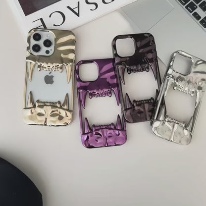 Teeth iPhone Case - 3D Metallic Statement Design in Silver, Black, Gold & Purple Cover for iPhone 16, 15, 14, 13, 12, 11 (Pro, Pro Max, Plus)