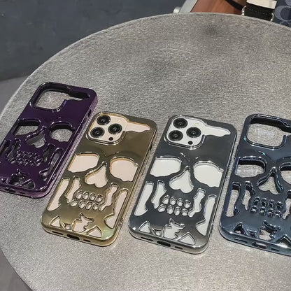 skull | 3D Matte Metallic Color Hollow Out Skull Phone Case for iPhone 16 15 13 12 11 14 ProMax 16 15 Plus Fashion Shockproof soft Cover