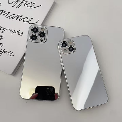 mirror | Brief Silver Golden Mirror Shockproof Case for iPhone 16 15 14 13 12 11 Pro Max X XR XS Electroplated Hard Back Cover